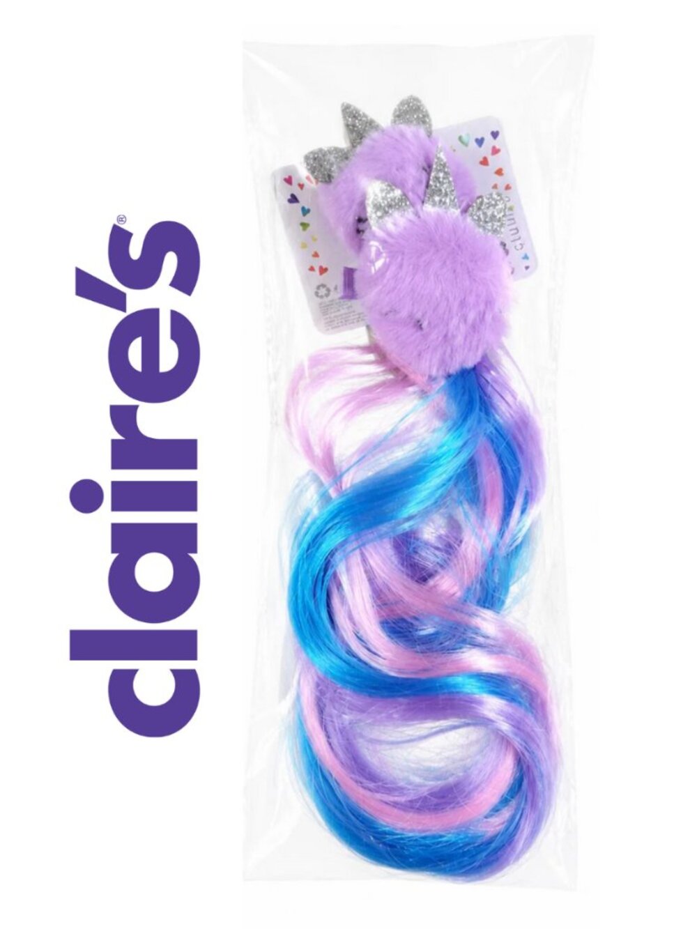 Claire’s Club Unicorn Clip-In Hair Extensions NWT Pink Blue Purple Glitter Horns
